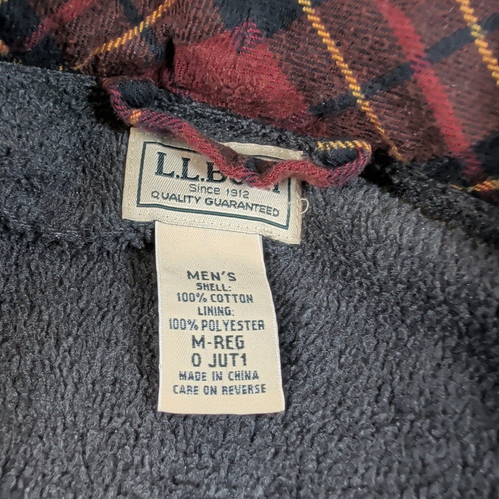 LL Bean Mens Flannel Robe Fleece Lined Red Plaid Cotton Pajamas Medium Regular - Picture 3 of 6